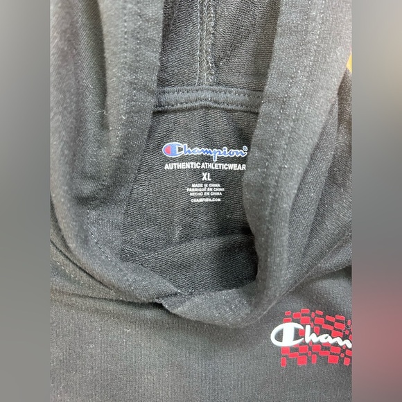 Champion- Black Hoodie with Red Square Design - Picture 2 of 5